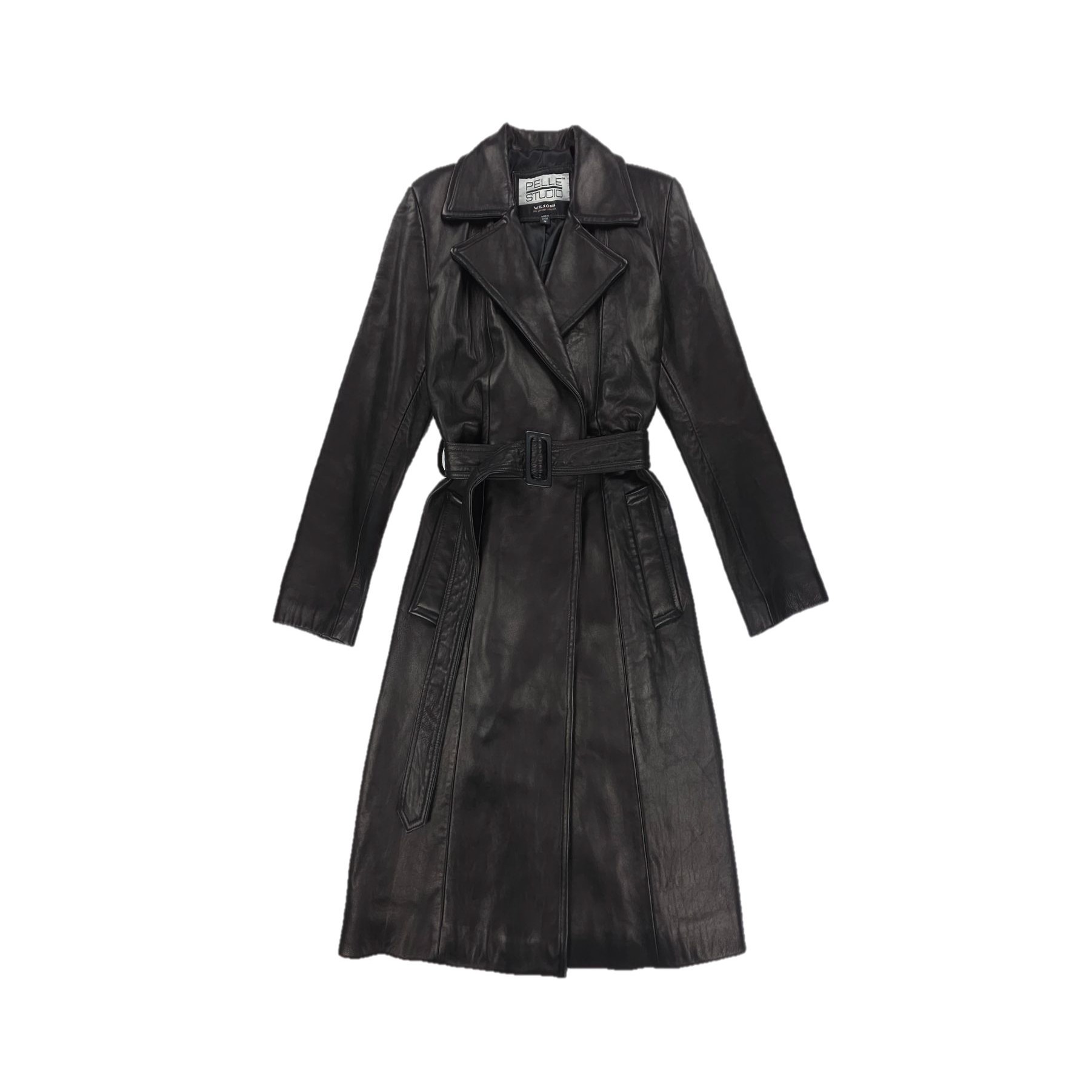 Wilsons Leather Long Belted Trench Coat Black Minimal Quiet Luxury Clean Girl
